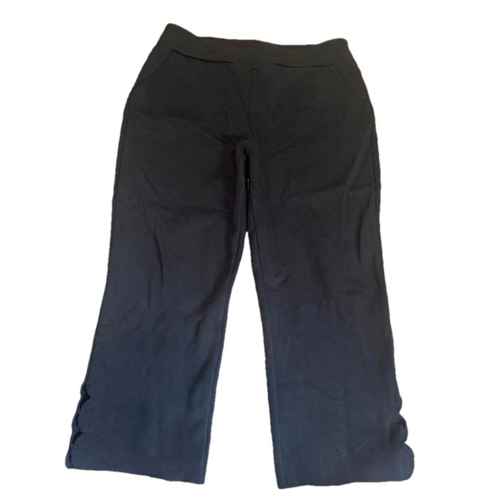 Soft Surroundings Black Cropped Side Scallop Ankle Pocket Pants Medium